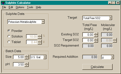 Sulphite Calculator Screenshot